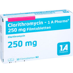 Abbildung: Clarithromycin 1A Ph.250mg Filmtabletten 12 St, Filmtabletten PZN 04255903