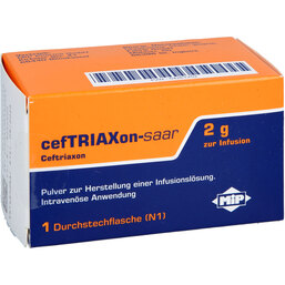 Abbildung: Ceftriaxon-saar zur Infusion 2 g Durchstechflasche 1X50 ml, Pulver zur Herstellung einer Infusionslösung PZN 04261252