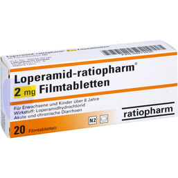 Abbildung: Loperamid ratiopharm 2 mg Filmtabletten 20 St, Filmtabletten PZN 04271635