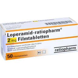 Abbildung: Loperamid ratiopharm 2 mg Filmtabletten 50 St, Filmtabletten PZN 04271641