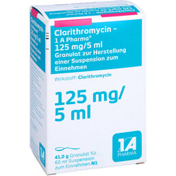 Abbildung: Clarithromycin 1A Ph.125mg / 5 60 ml, Granulat zur Herstellung einer Suspension zum Einnehmen PZN 04330929