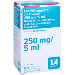 Abbildung: Clarithromycin 1A Ph.250mg / 5 100 ml, Granulat zur Herstellung einer Suspension zum Einnehmen PZN 04332466