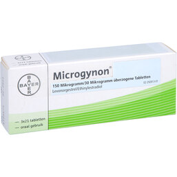 Abbildung: Microgynon 21 überzogene Tabletten 3X21 St, Überzogene Tabletten PZN 04335200