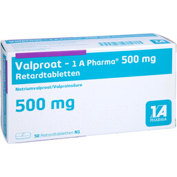 Abbildung: Valproat 1A Pharma 500 mg Retardtabletten 50 St, Retard-Tabletten PZN 04343932