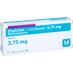 Abbildung: Zopiclon 1A Pharma 3,75 mg Filmtabletten 10 St, Filmtabletten PZN 04344104