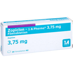 Abbildung: Zopiclon 1A Pharma 3,75 mg Filmtabletten 20 St, Filmtabletten PZN 04344110