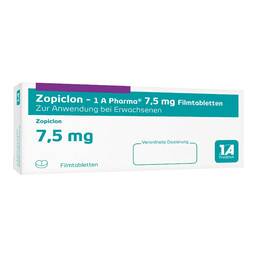 Abbildung: Zopiclon 1A Pharma 7,5 mg Filmtabletten 20 St, Filmtabletten PZN 04344392