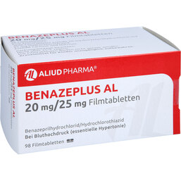 Abbildung: Benazeplus AL 20 mg / 25 mg Filmtabletten 98 St, Filmtabletten PZN 04351653