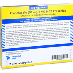 Abbildung: Propofol 1% 10mg / 1ml Mct Fres.Em.z.Injektion und Infusion G-Amp 10X10 ml, Emulsion PZN 04352411