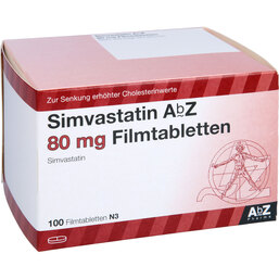 Abbildung: Simvastatin AbZ 80 mg Filmtabletten 100 St, Filmtabletten PZN 04365187