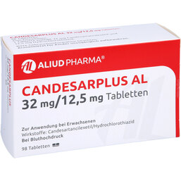 Abbildung: Candesarplus AL 32 mg / 12,5 mg Tabletten 98 St, Tabletten PZN 04369707