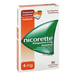 Abbildung: Nicorette 4 mg freshfruit Kaugummi 30 St, Kaugummi PZN 04370107