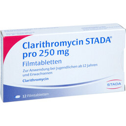 Abbildung: Clarithromycin STADA pro 250 mg Filmtabletten 12 St, Filmtabletten PZN 04397951