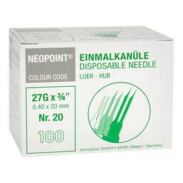 Abbildung: Kanülen Neopoint 20 0,40x20 Kanüle, 100 St PZN 04399364