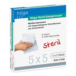 Abbildung: Höga Steril Kompressen 5x5cm 8fach 5X2 St, Kompressen PZN 04401859