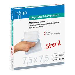 Abbildung: Höga Steril Kompressen 7,5x7,5cm 8fach 5X2 St, Kompressen PZN 04401865
