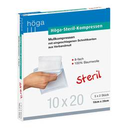 Abbildung: Höga Steril Kompressen 10x20cm 8fach 5X2 St, Kompressen PZN 04401888