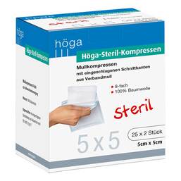 Abbildung: Höga Steril Kompressen 5x5cm 8fach 25X2 St, Kompressen PZN 04401894