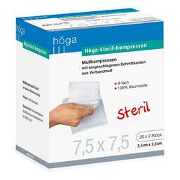 Abbildung: Höga Steril Kompressen 7,5x7,5cm 8fach Kompressen, 25X2 St PZN 04401902