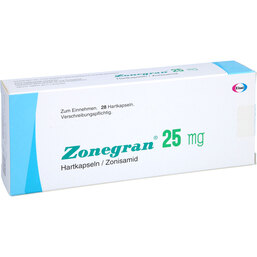 Abbildung: Zonegran 25 mg Hartkapseln 28 St, Hartkapseln PZN 04407224