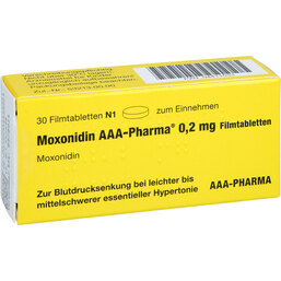 Abbildung: Moxonidin AAA Pharma 0,2 mg Filmtabletten 30 St, Filmtabletten PZN 04411533