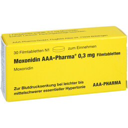 Abbildung: Moxonidin AAA Pharma 0,3 mg Filmtabletten 30 St, Filmtabletten PZN 04411579