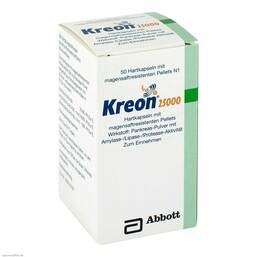Abbildung: Kreon 25.000 Hartkapseln mit magensaftresistent überzogene Pellets Hartkapseln mit magensaftresistent überzogenen Pellets, 50 St PZN 04437981