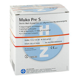 Abbildung: Mukopre S 7,5x7,5cm 8fach st 25X2 St, Kompressen PZN 04453218