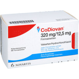 Abbildung: Codiovan 320 mg / 12,5 mg Filmtabletten 98 St, Filmtabletten PZN 04460477