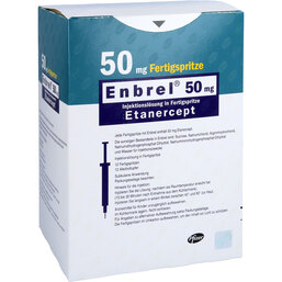 Abbildung: Enbrel 50 mg Injektionslösung in einer Fertigspritze 12 St, Injektionslösung PZN 04492425