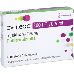 Abbildung: Ovaleap 300 I.E. / 0,5 ml Zyl.Ampulle + 10 Pen Injektion Nad. 1 St, Injektionslösung PZN 04513618