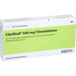 Abbildung: Clarilind 500 mg Filmtabletten 20 St, Filmtabletten PZN 04531289