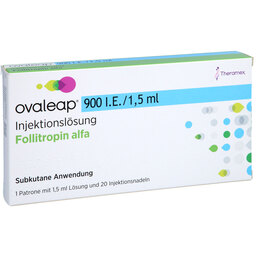 Abbildung: Ovaleap 900 I.E. / 1,5 ml Zyl.Ampulle + 10 Pen Injektion Nad. 1 St, Injektionslösung PZN 04533207