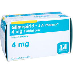 Abbildung: Glimepirid 1A Pharma 4 mg Tabletten 120 St, Tabletten PZN 04537719