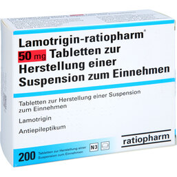 Abbildung: Lamotrigin ratiopharm 50 mg Tabletten 200 St, Tablette zur Herstellung einer Suspension zum Einnehmen PZN 04625547