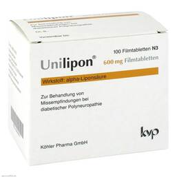Abbildung: Unilipon 600 mg Filmtabletten 100 St, Filmtabletten PZN 04644071