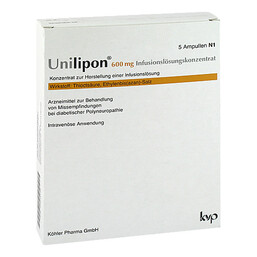 Abbildung: Unilipon 600 mg Infusionslösungskonzentrat 1X5 St, Infusionslösungskonzentrat PZN 04644125