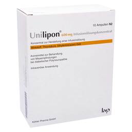 Abbildung: Unilipon 600 mg Infusionslösungskonzentrat 1X10 St, Infusionslösungskonzentrat PZN 04645277