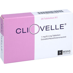 Abbildung: Cliovelle 1 mg / 0,5 mg Tablet 28 St, Tabletten PZN 04653704