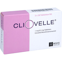 Abbildung: Cliovelle 1 mg / 0,5 mg Tablet 3X28 St, Tabletten PZN 04653710