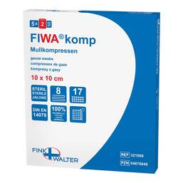 Abbildung: Mullkompressen 10x10 cm steril 8-fach 5X2 St, Kompressen PZN 04676846