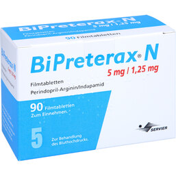 Abbildung: Bipreterax N 5 mg / 1,25 mg Filmtabletten 90 St, Filmtabletten PZN 04704235