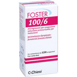 Abbildung: Foster 100 / 6 µg 120 Hub Dosieraerosol 1 St, Dosieraerosol PZN 04704614