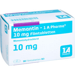 Abbildung: Memantin 1A Pharma 10 mg Filmtabletten 98 St, Filmtabletten PZN 04706464