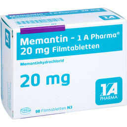 Abbildung: Memantin 1A Pharma 20 mg Filmtabletten 98 St, Filmtabletten PZN 04706493
