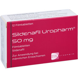 Abbildung: Sildenafil Uropharm 50 mg Filmtabletten 12 St, Filmtabletten PZN 04713398