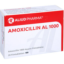 Abbildung: Amoxicillin AL 1000 Filmtabletten 20 St, Filmtabletten PZN 04751430
