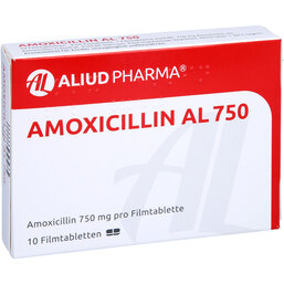 Abbildung: Amoxicillin AL 750 Filmtabletten 10 St, Filmtabletten PZN 04751447