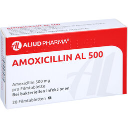 Abbildung: Amoxicillin AL 500 Filmtabletten 20 St, Filmtabletten PZN 04751482