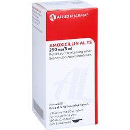 Abbildung: Amoxicillin AL TS Pulver zur Herstellung einer Suspension zum Einnehmen 100 ml, Pulver zur Herstellung einer Suspension zum Einnehmen PZN 04751588